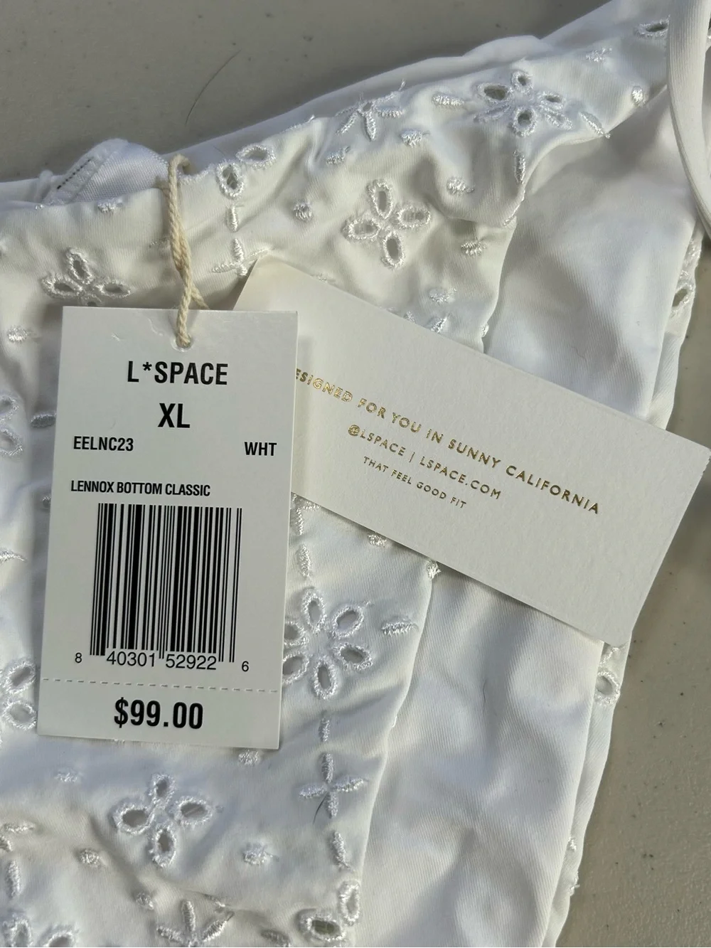 L*Space Bikini Bottom XL Lennox Bottom Classic White New